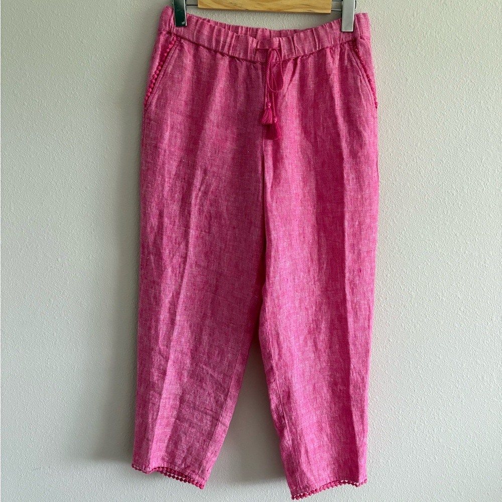 NWT Talbots 100% Linen Pants Cropped Loose-Fit Crochet-Trim Women’s 2 Pink